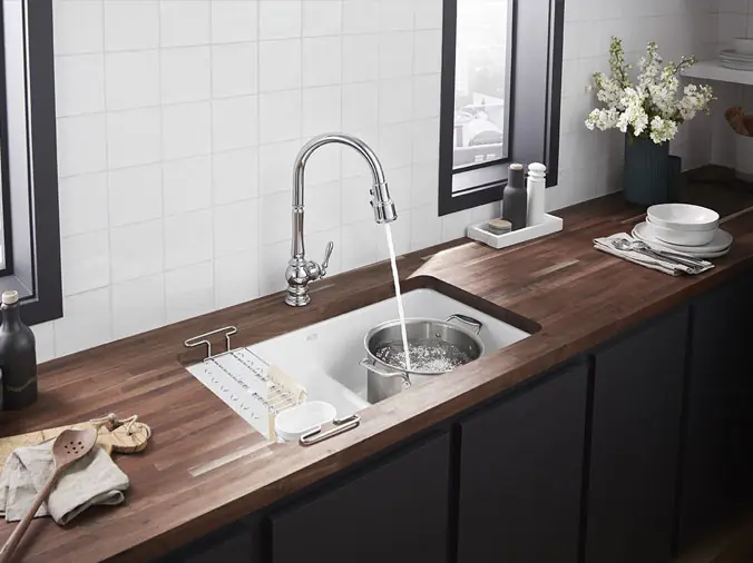 Peabody PLumbing & Heating Supply Company kitchen sink with flowing water